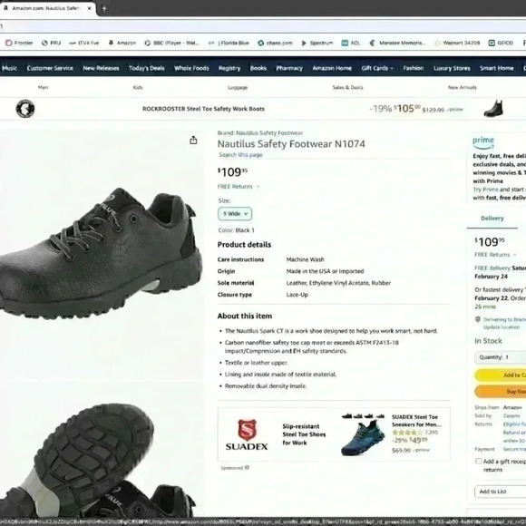 Nautilus Safety Footwear Spark CT Spark Oxford Women,s Black 5.5 - Wide N1074 - Picture 3 of 7